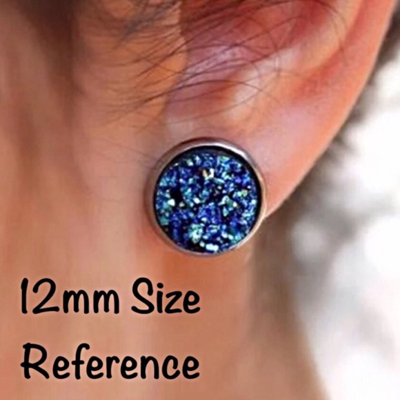 Turquoise Stone Gold 12mm Stud Earrings! - Picture 10 of 14